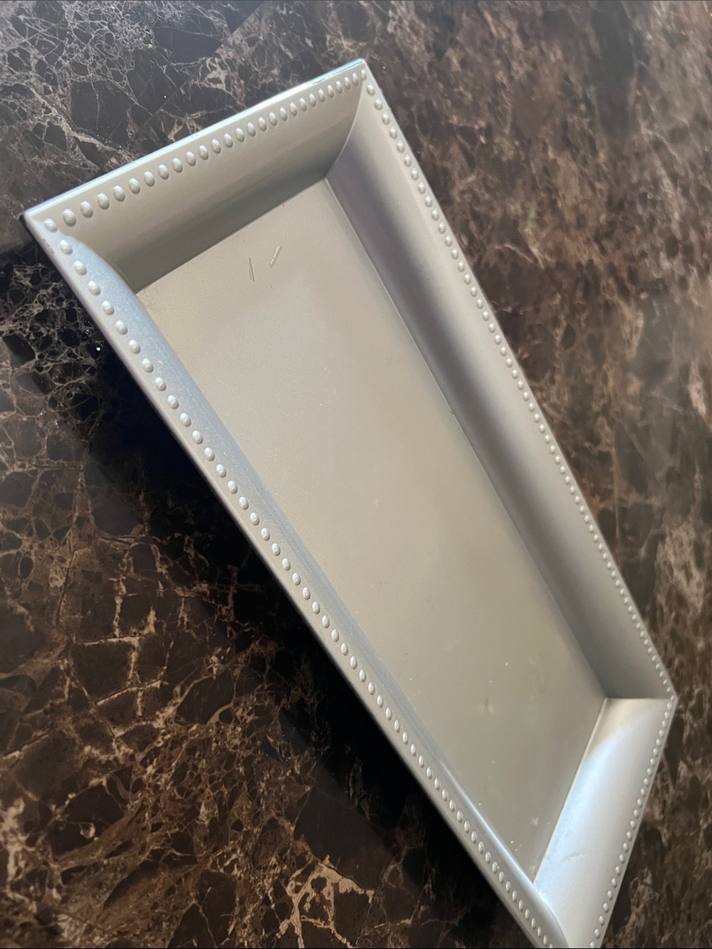 Silver Decorative Bath Tray with Beaded Edge